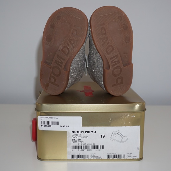 Pom D'Api Baby Girls Lace-Up Ankle Boots Glittery Silver EU 19 - Picture 6 of 9